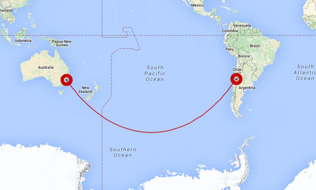 Santiago to Sydney flight path